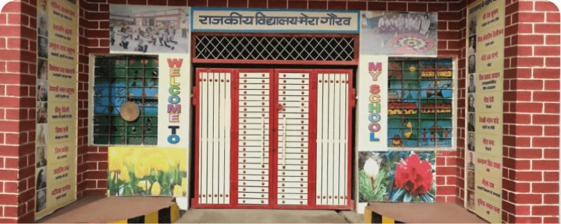 School building exterior, child entering